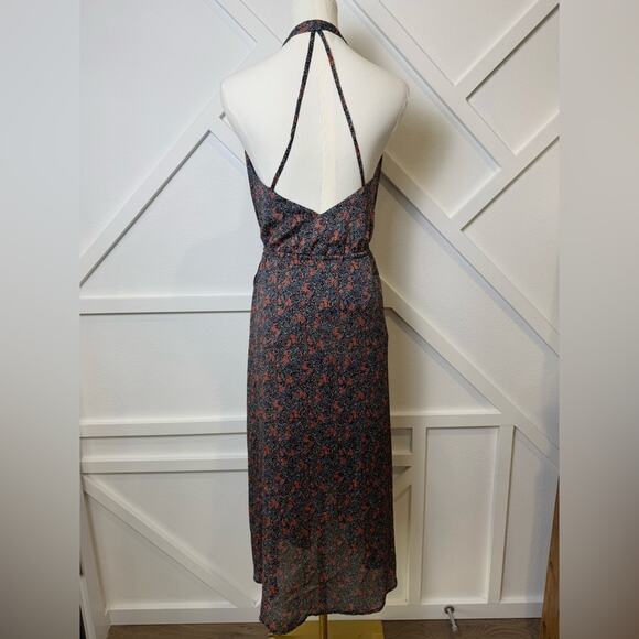 Avec Les Filles Blue and Red Floral Faux Wrap Midi Halter Dress Size XS - Picture 8 of 15